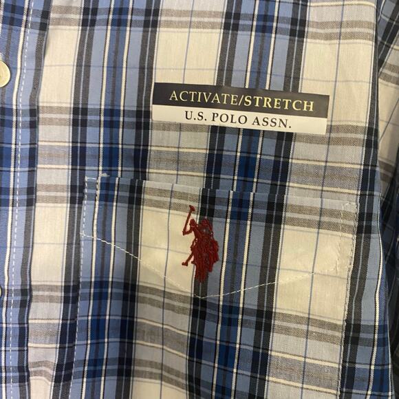 Mens New US Polo Assn Long Sleeve Dress Shirt Blue Striped Button Up Size Large - Picture 4 of 14